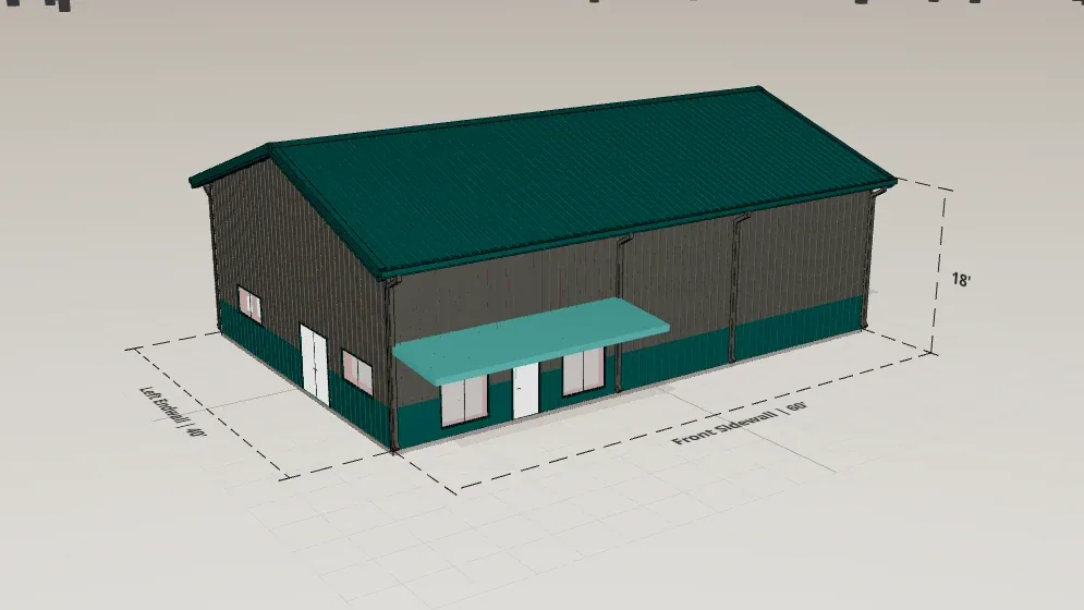 40x60 Classic Barndominium render, 18 ft eave, 4 in 12 roof pitch