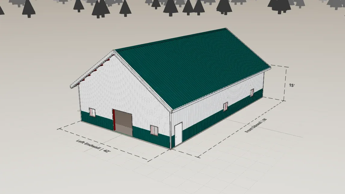 42x68 Fitness Studio render, 15 ft eave, 8 in 12 roof pitch